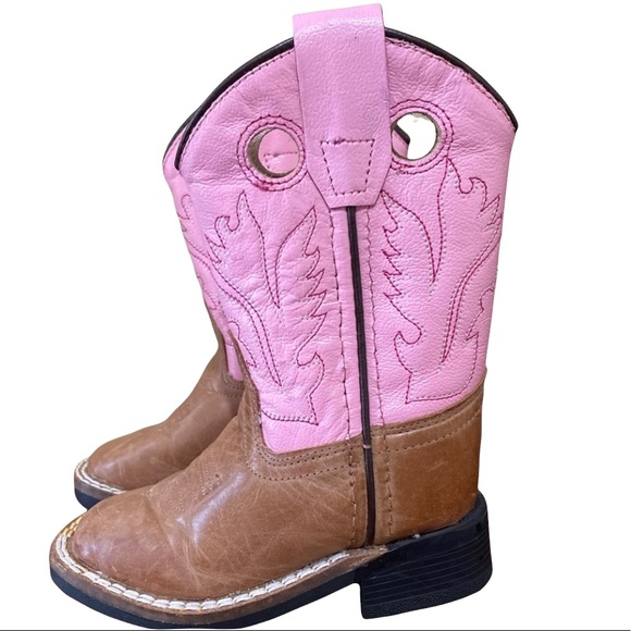 Old West Brown and Pink Cowgirl Boots - Picture 2 of 6